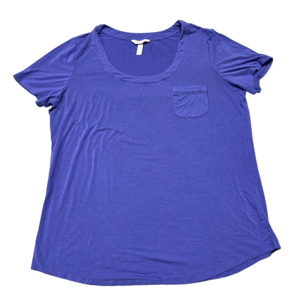Soma‎ T-Shirt Women Large Purple Short Sleeve Pocket Scoop Neck Rayon Spandex